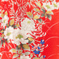 Japanese Silk Kimono Floral Print Long Red XL