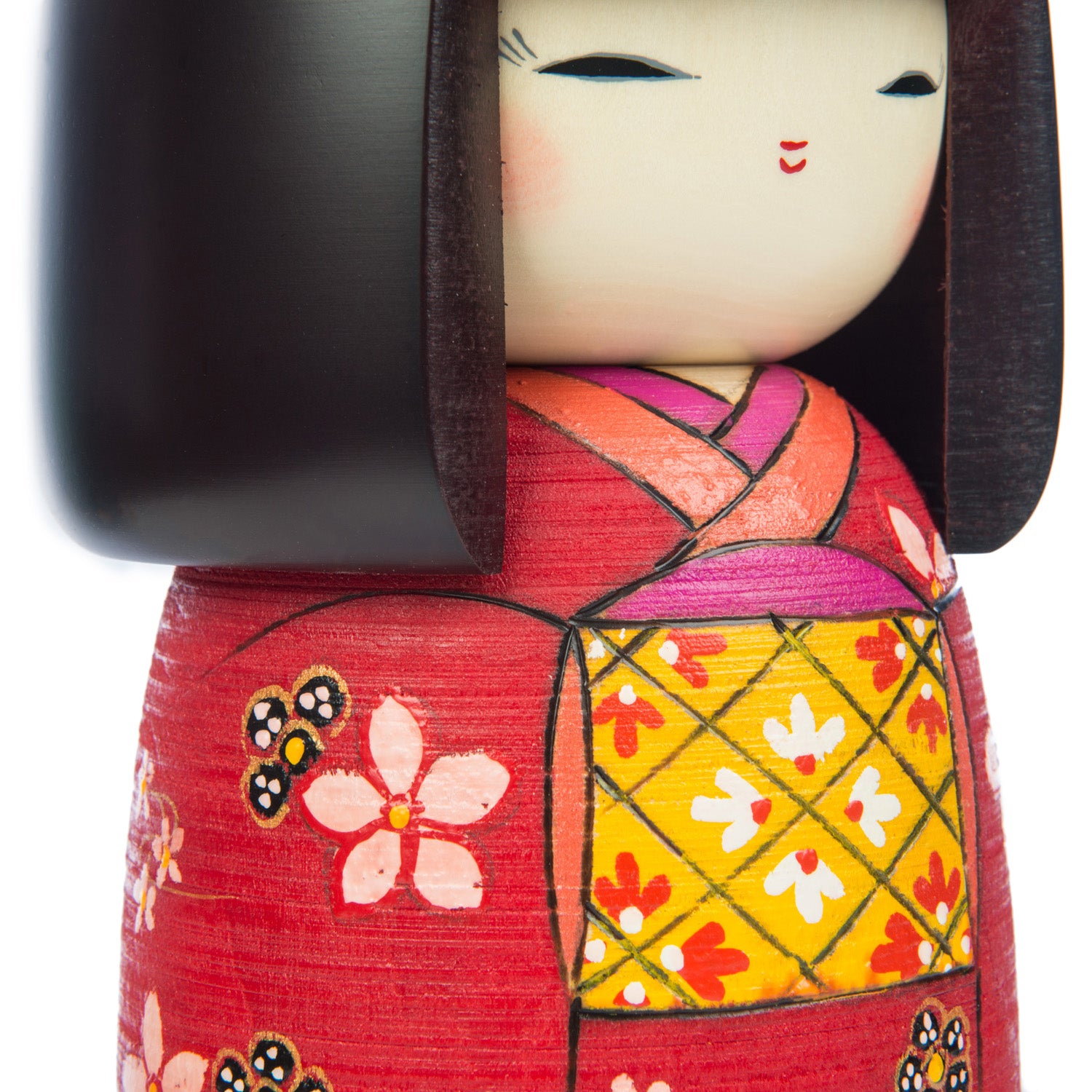 Large Premium Red Floral Japanese Kokeshi Doll
