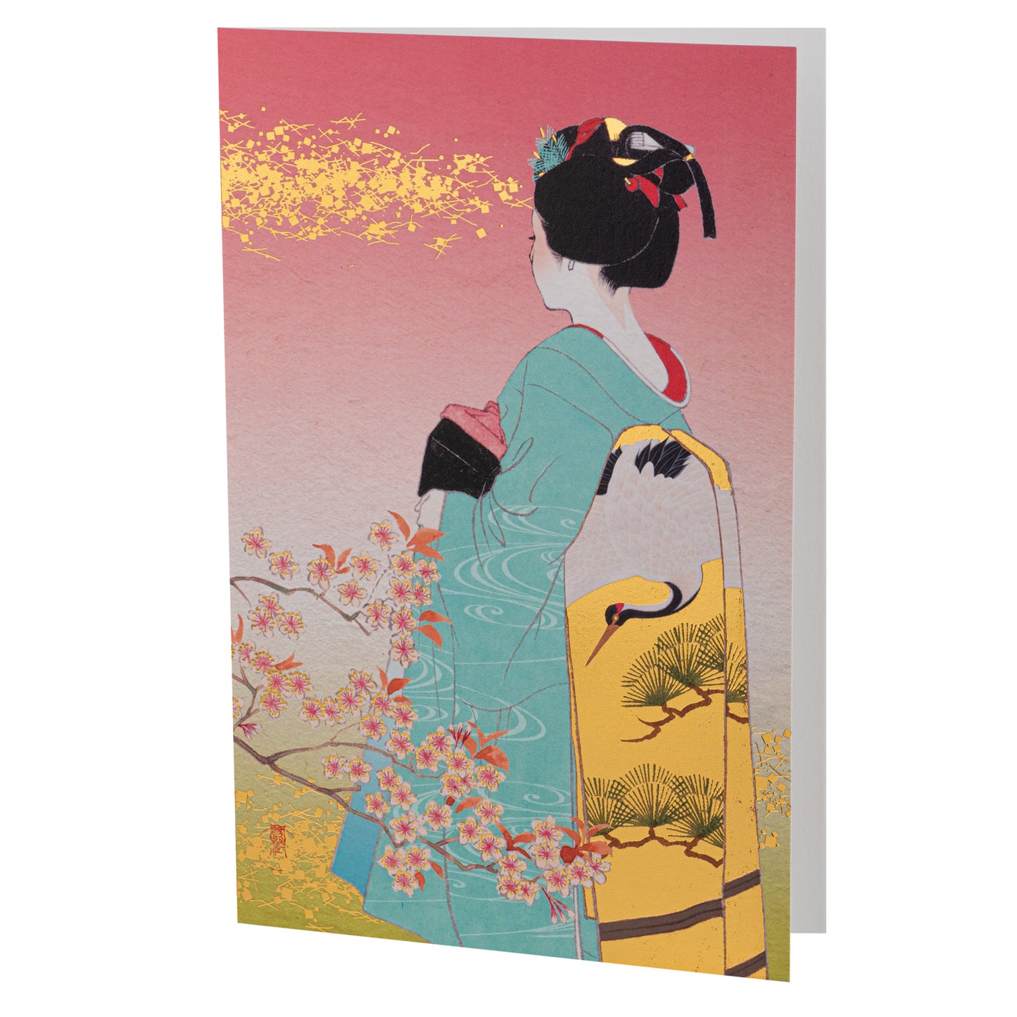 Maiko in Blue Kimono Japanese Card