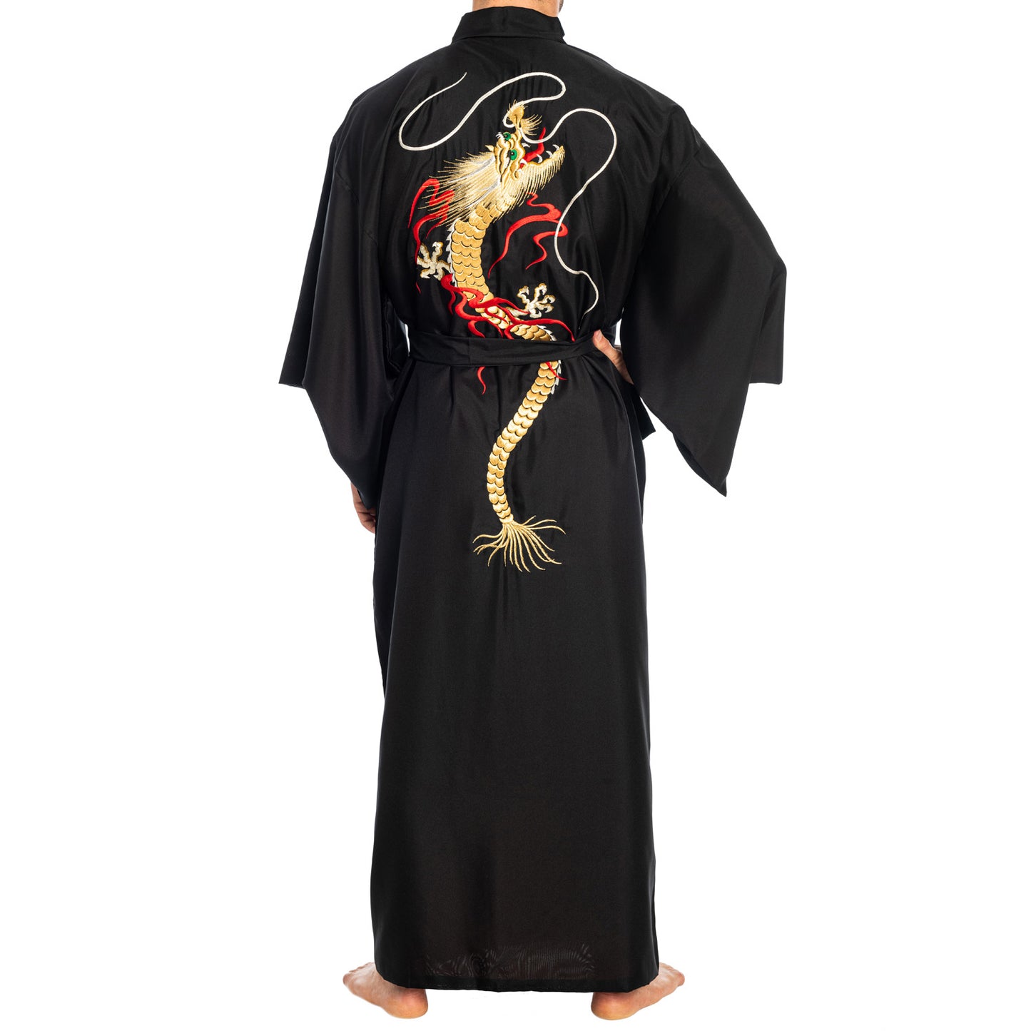 Mens Dragon Long Black Japanese Kimono