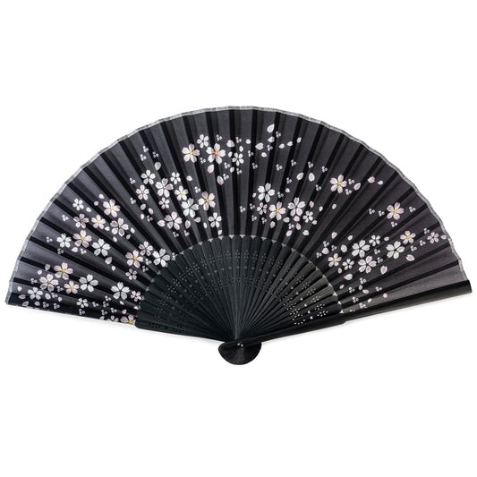 Midnight Black Sakura Japanese Folding Fan