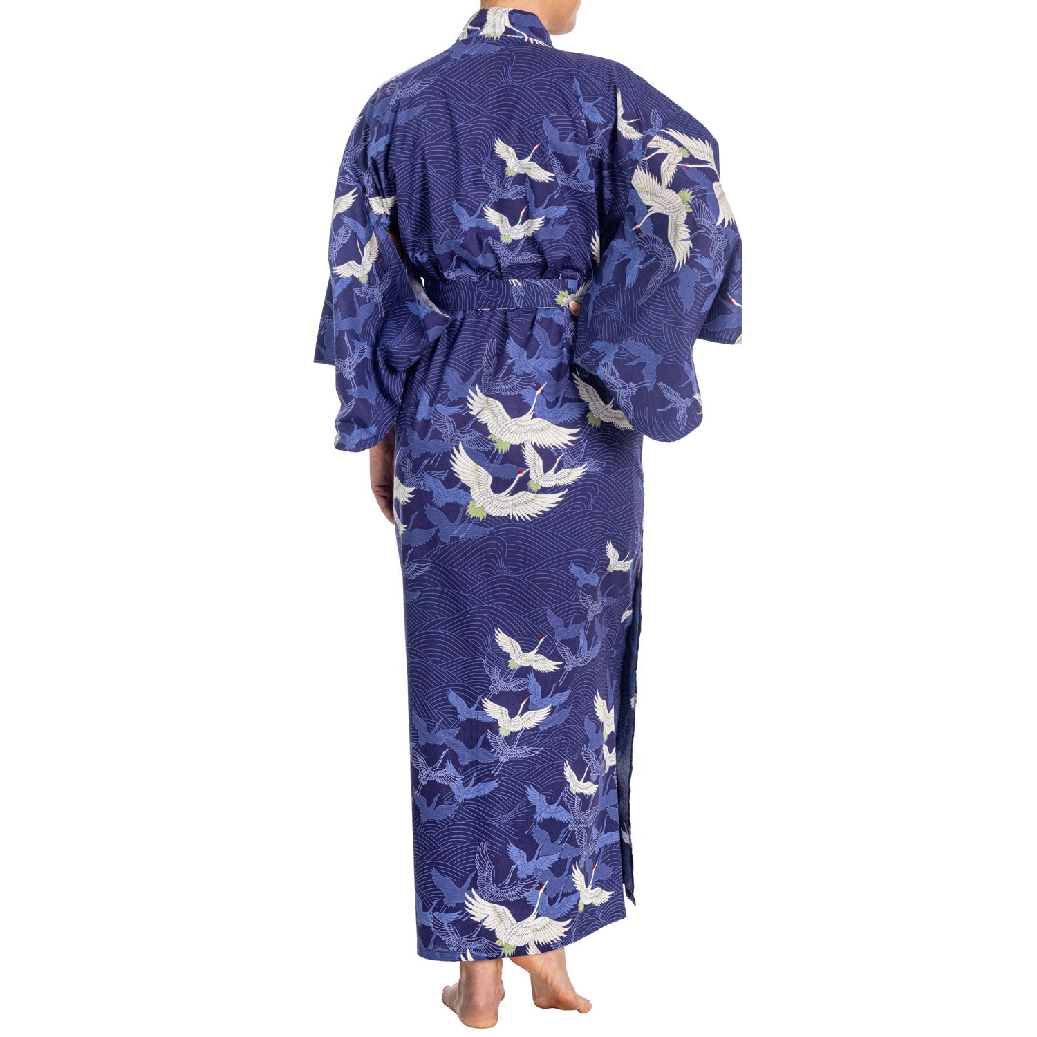 Navy Blue Crane Long Japanese Cotton Kimono – The Japanese Shop