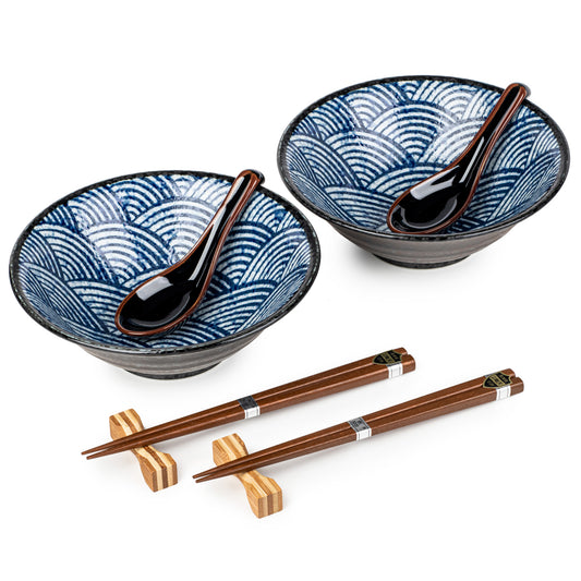 New 8pce Seikaiha Japanese Ramen Bowl Set