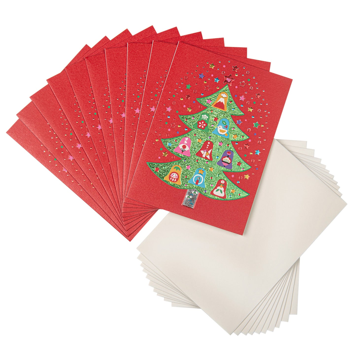 Pack 10 Xmas Tree Fun Japanese Festive Cards