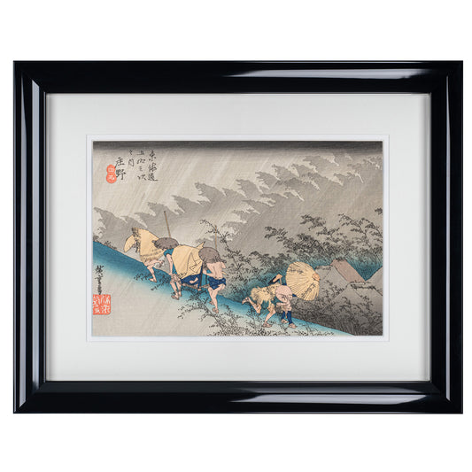 Framed Rain Shower at Shono Japanese Woodblock Print