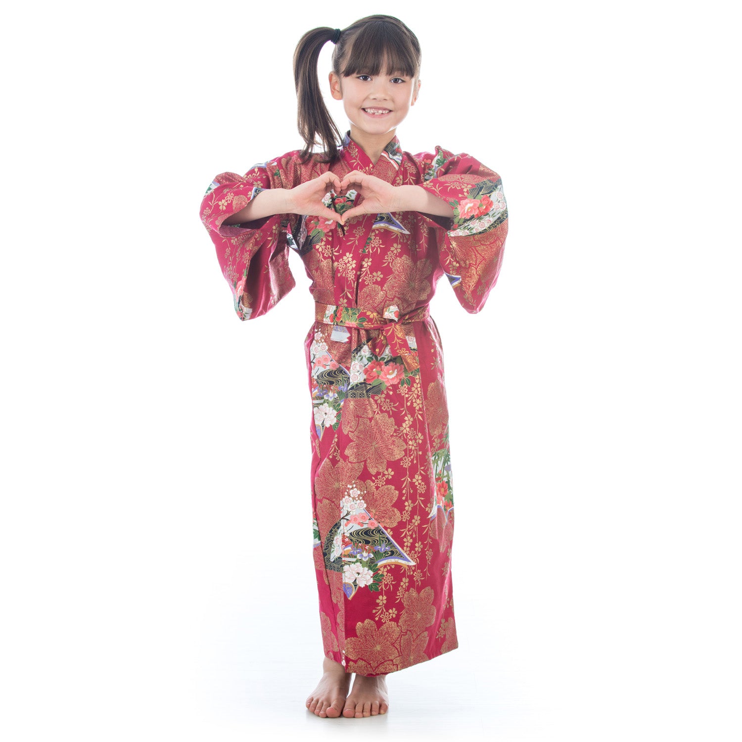 Age 8 to 9 Red Cotton Japanese Girls Kimono