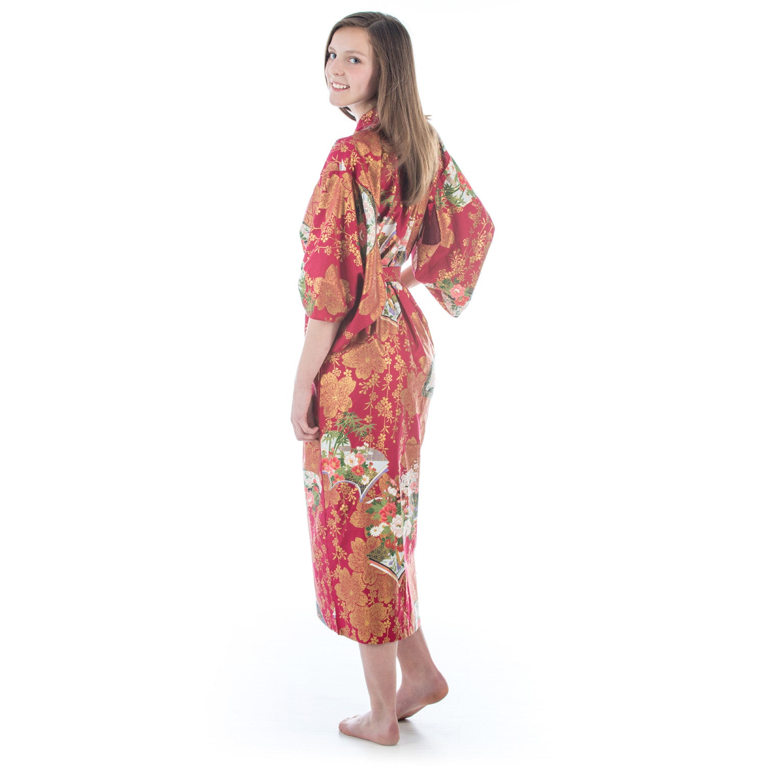 Teenage Red Cotton Japanese Girls Kimono