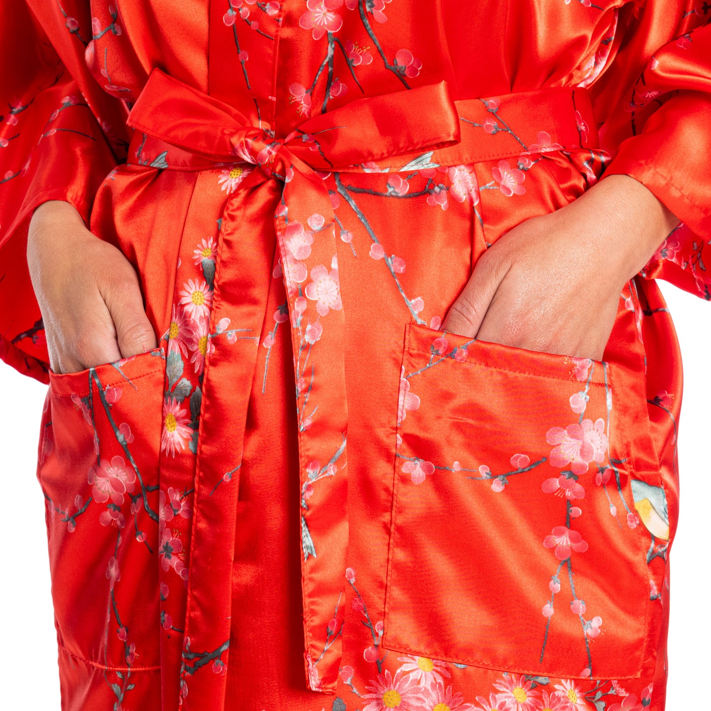 Red Japanese Kimono Short Plum Polyester