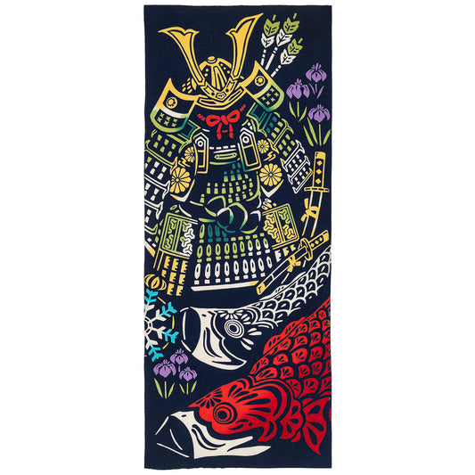 Samurai and Koi Cotton Japanese Tenugui
