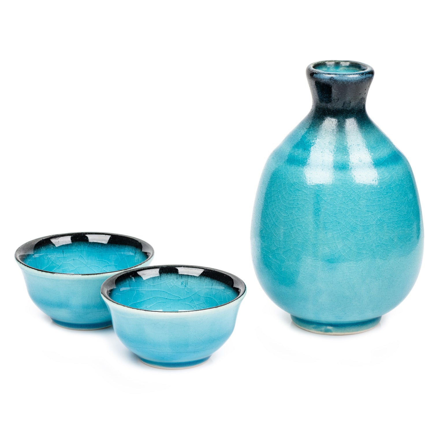 Sea Blue Crackleglaze Japanese Sake Set