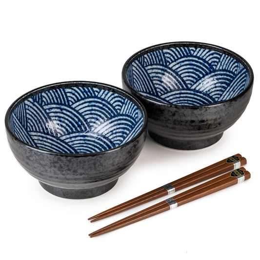 Seikaiha Japanese Udon Noodle Bowl Set