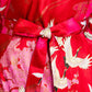 Silk Crane Print Long Red Japanese Kimono