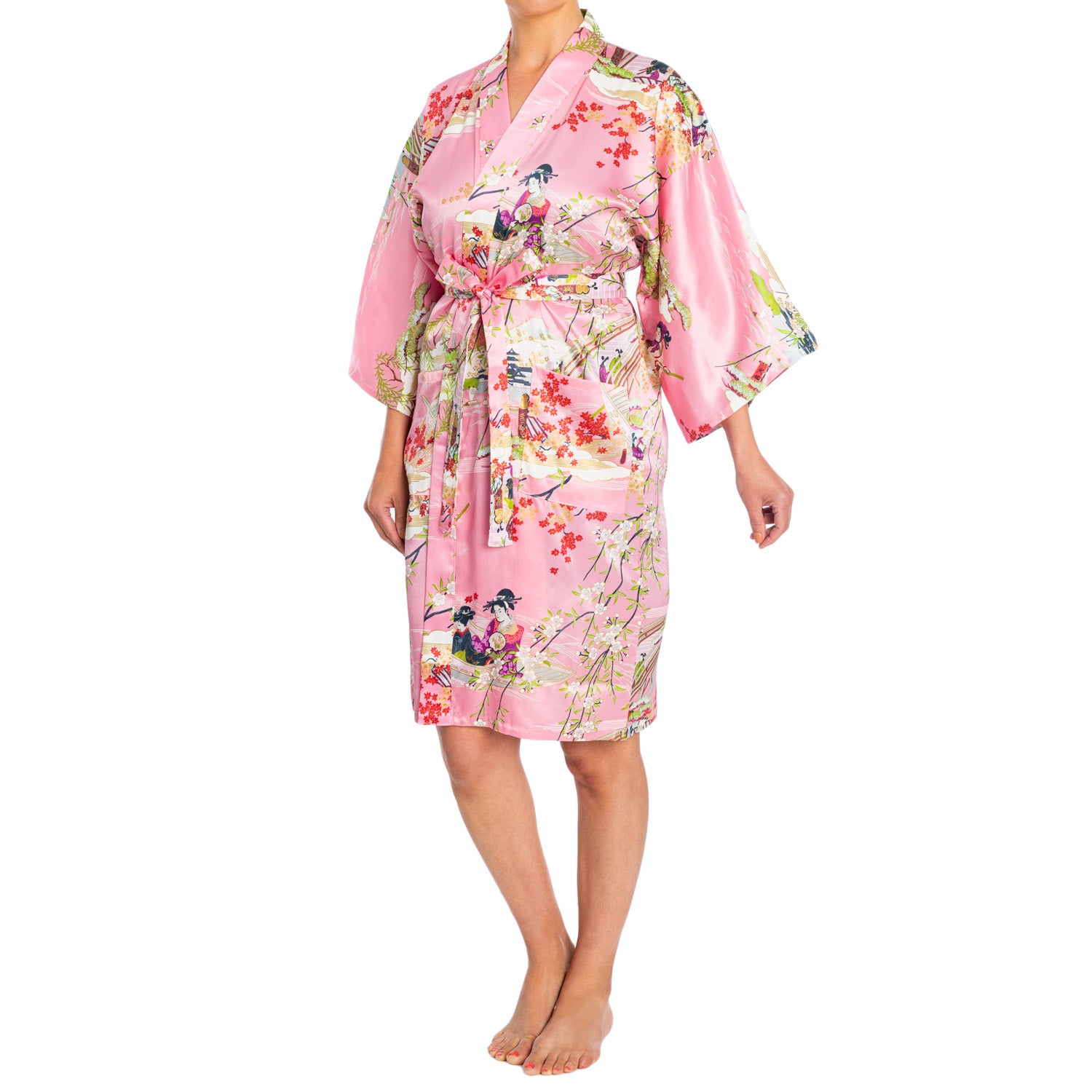 Silk Ukiyoe Print Short Pink Japanese Kimono – The Japanese Shop