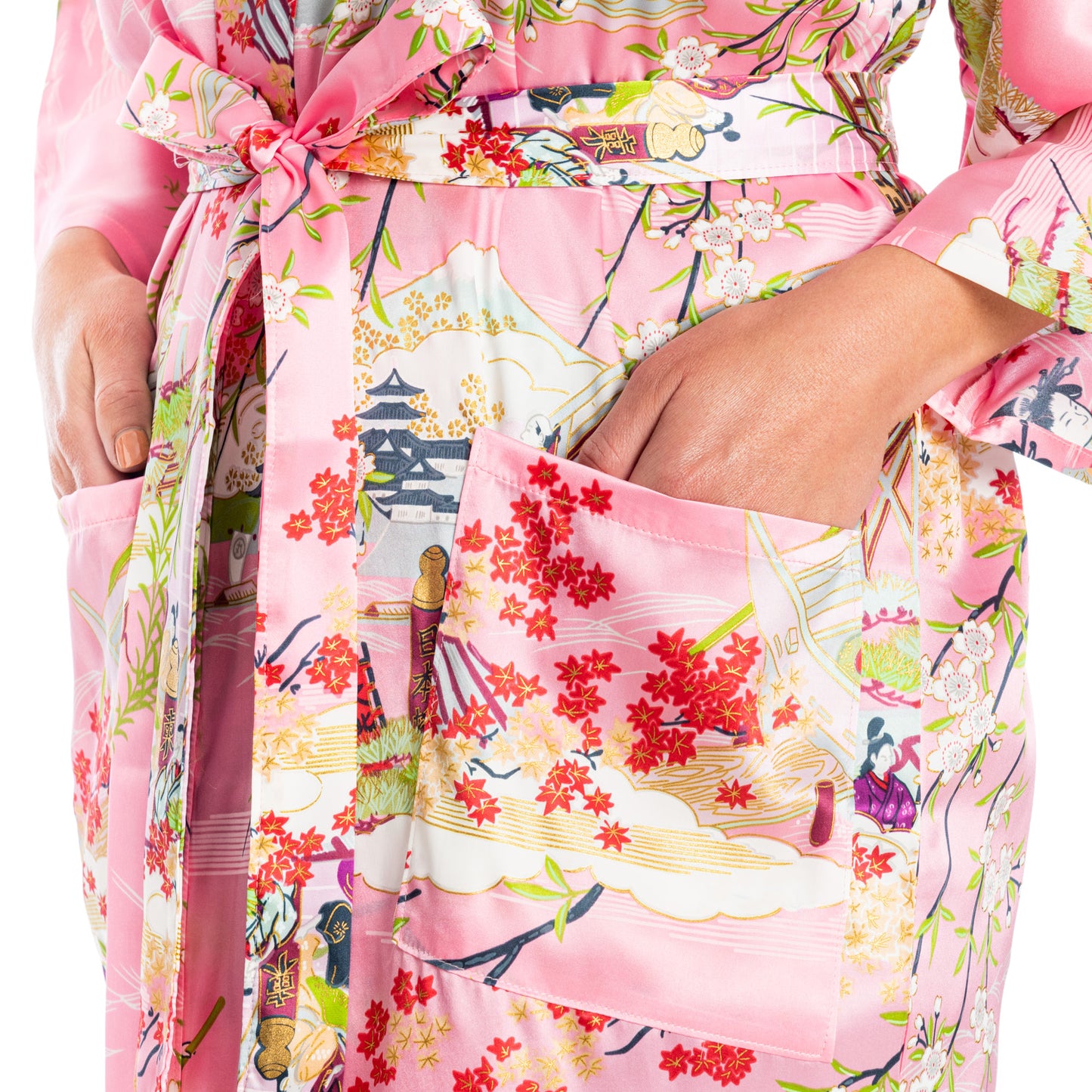 Silk Ukiyoe Print Short Pink Japanese Kimono
