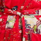 Silk Ukiyoe Print Short Red Japanese Kimono