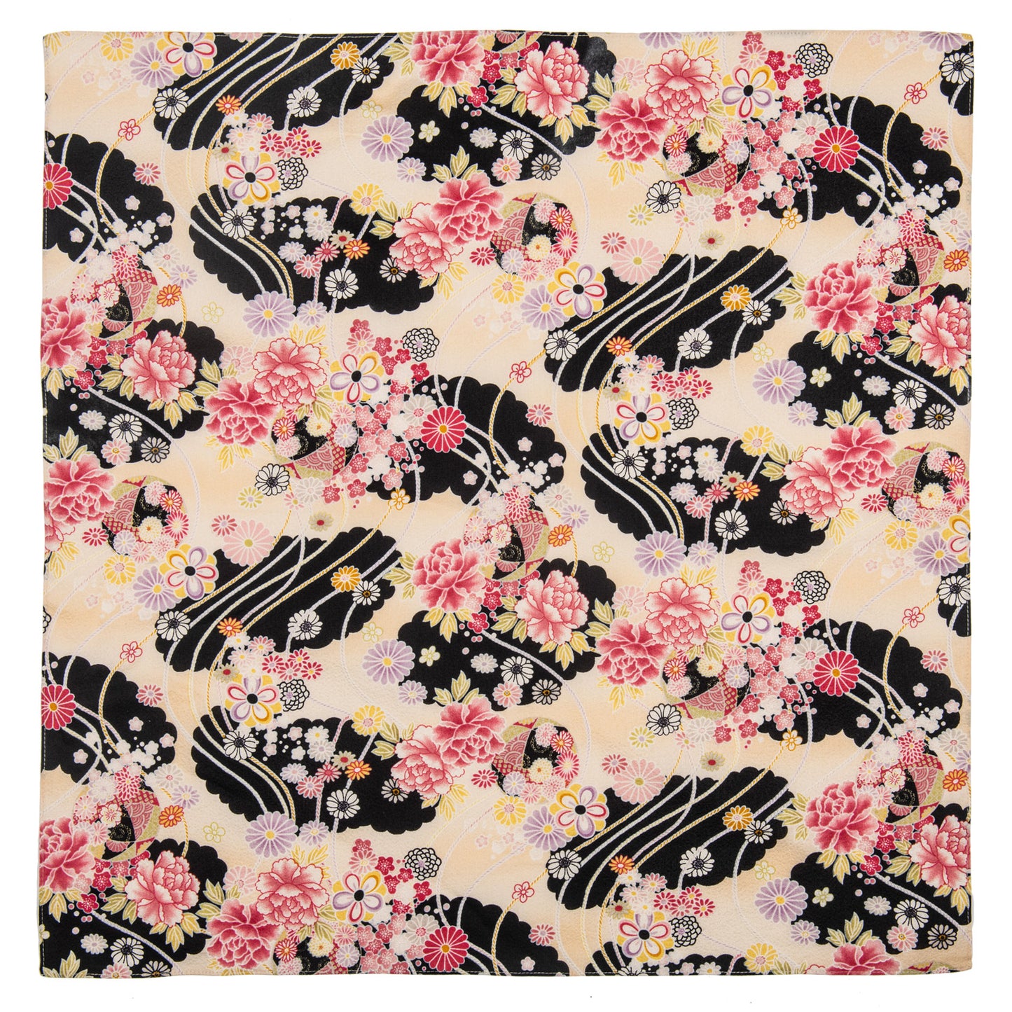 Small Beige and Black Floral Japanese Furoshiki