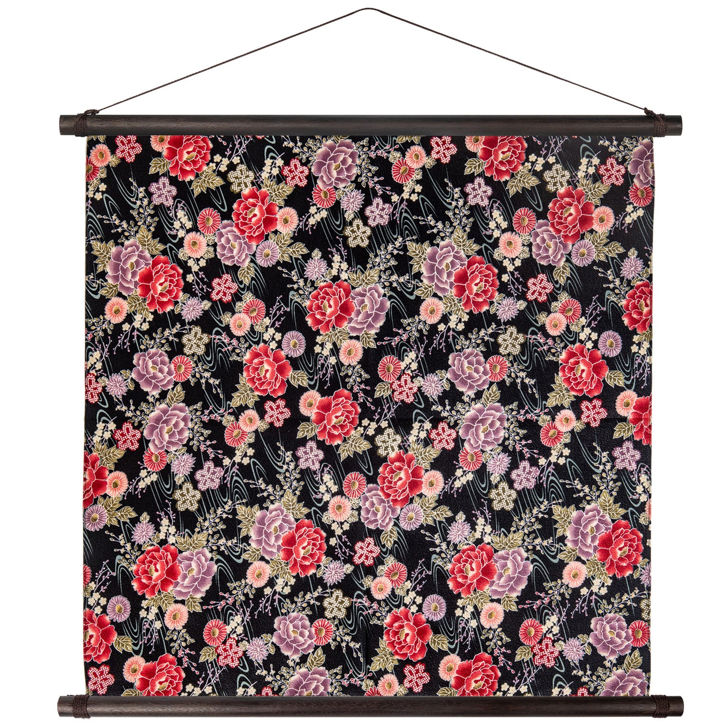 Small Black Floral Furoshiki Japanese Tapestry