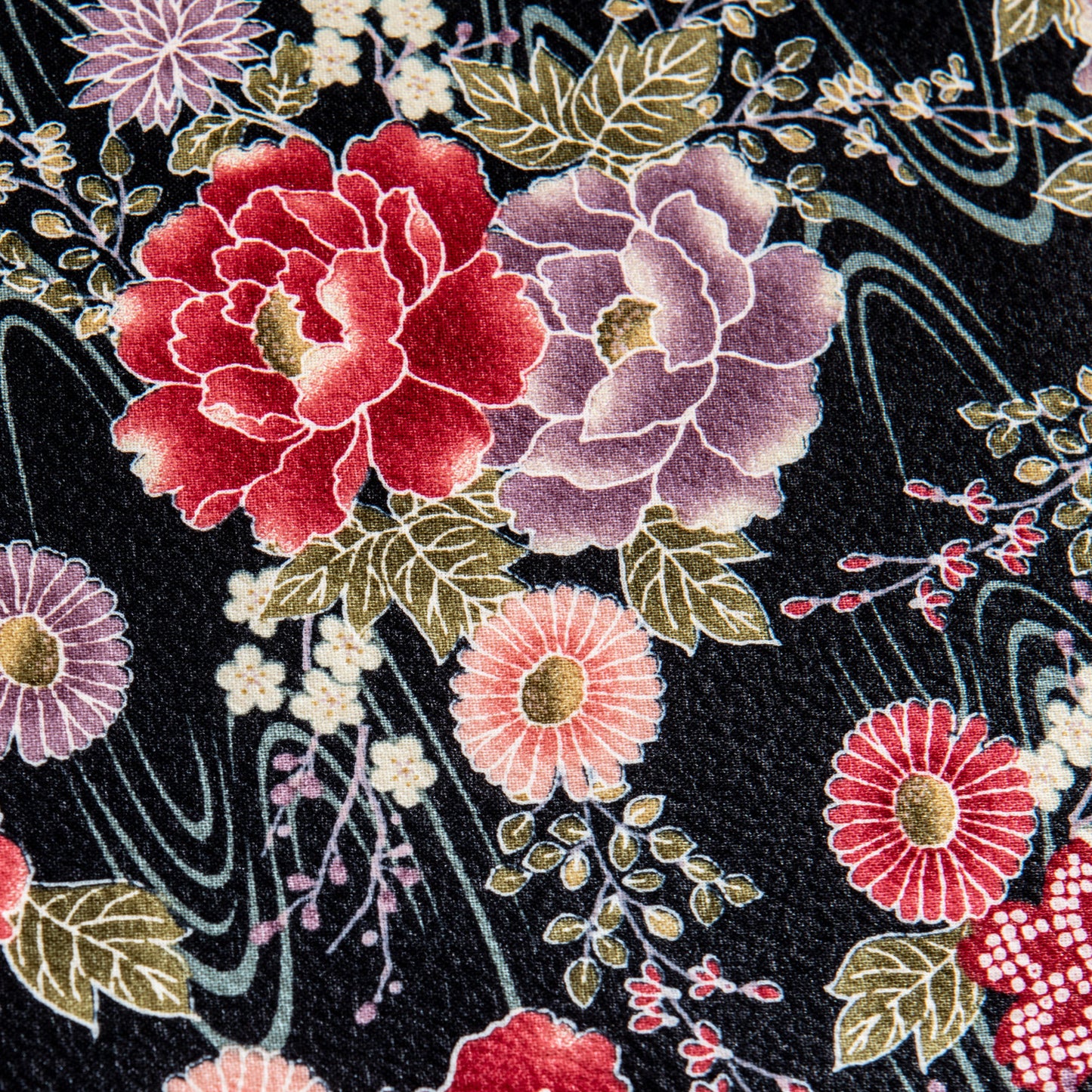 Small Black Floral Furoshiki Japanese Tapestry