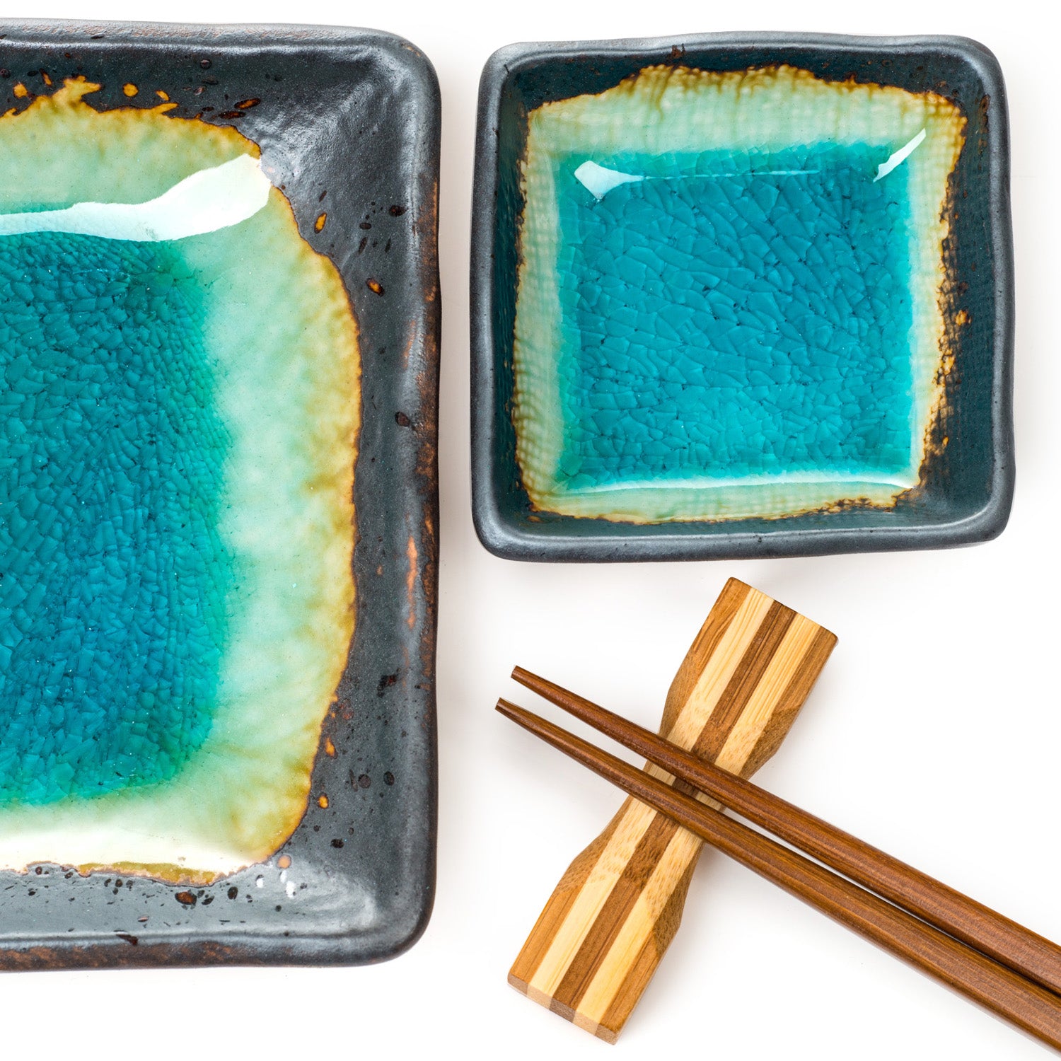 Turquoise Crackleglaze Sushi Plate Set