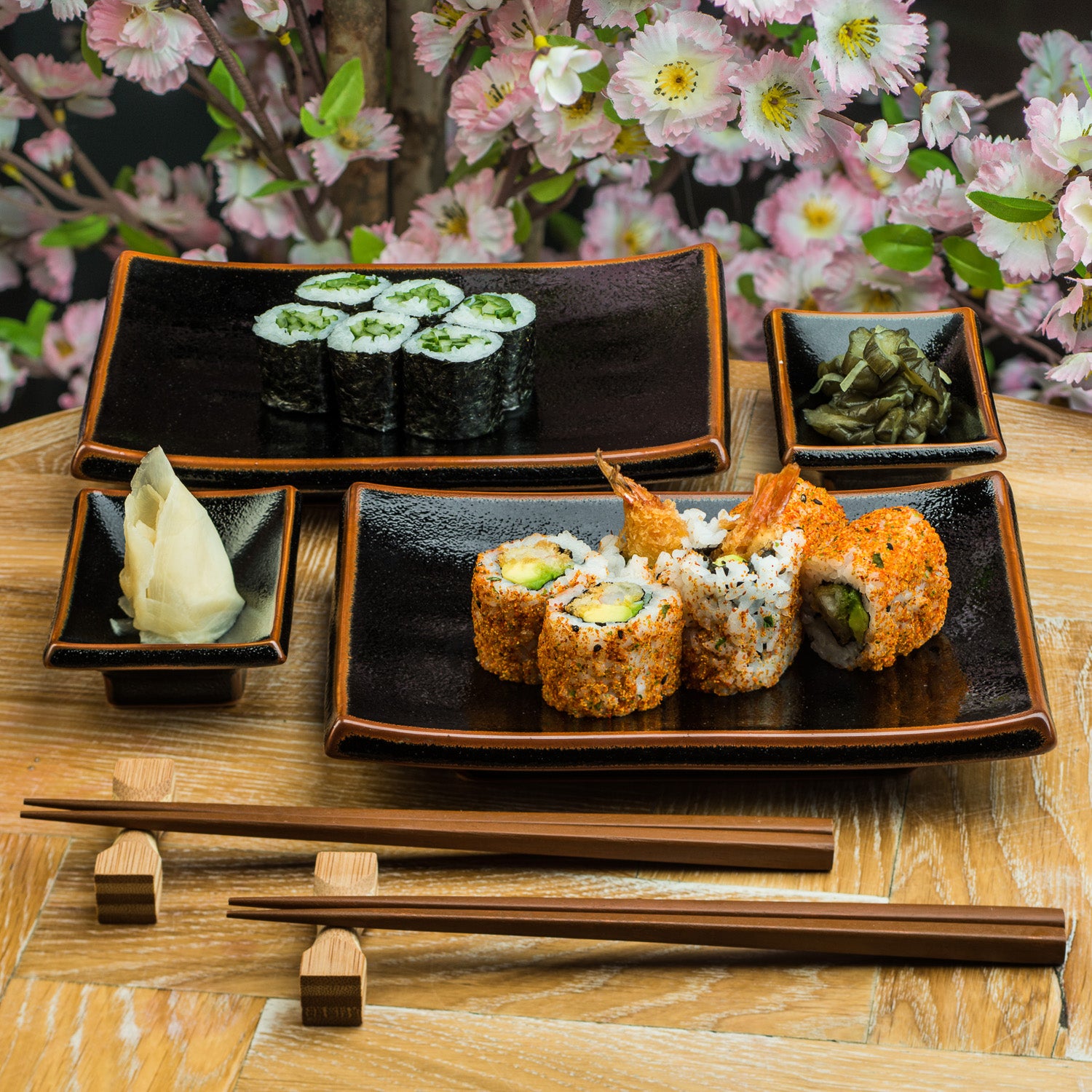 Tenmoku Black Japanese Dinner Plate Set