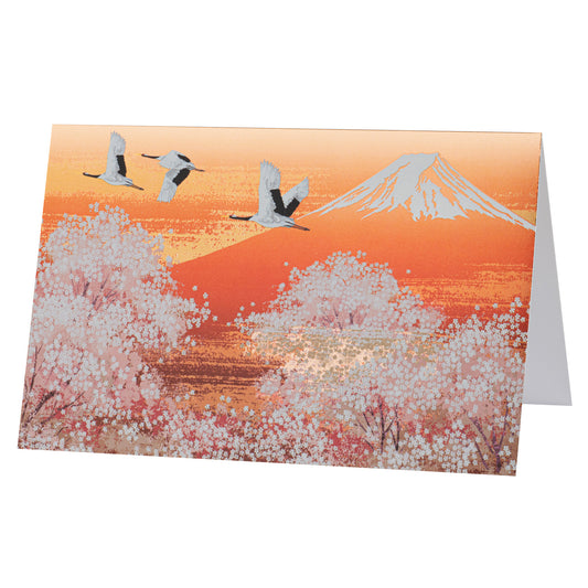 Three Cranes at Mount Fuji Japanese Card