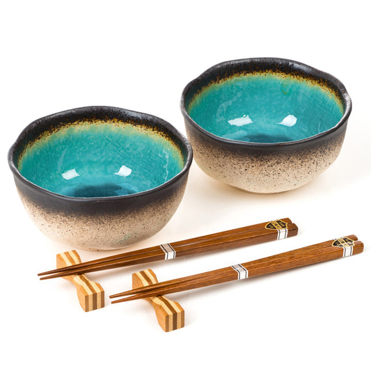 Turquoise Crackleglaze Japanese Bowl Set