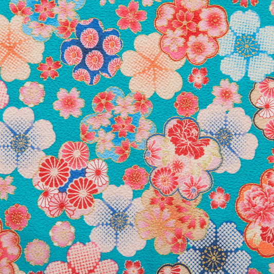 Turquoise Floral Japanese Ladies Handkerchief