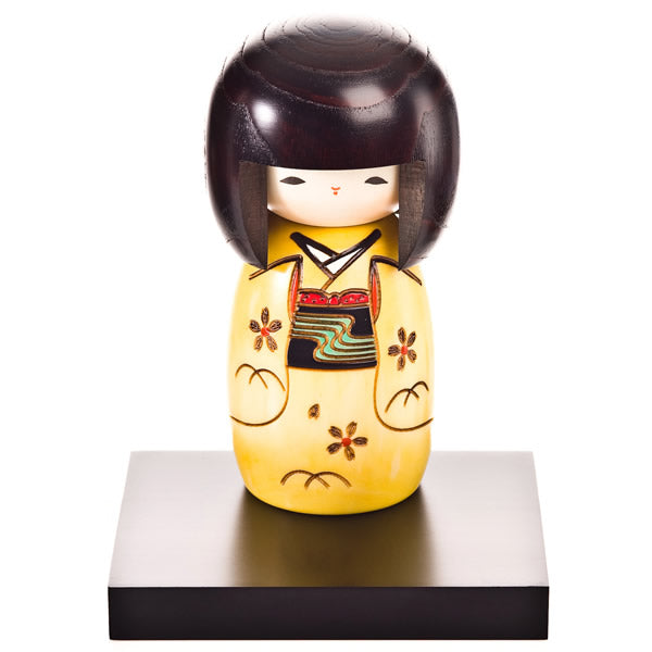 Yellow Happy Girl Authentic Kokeshi Doll